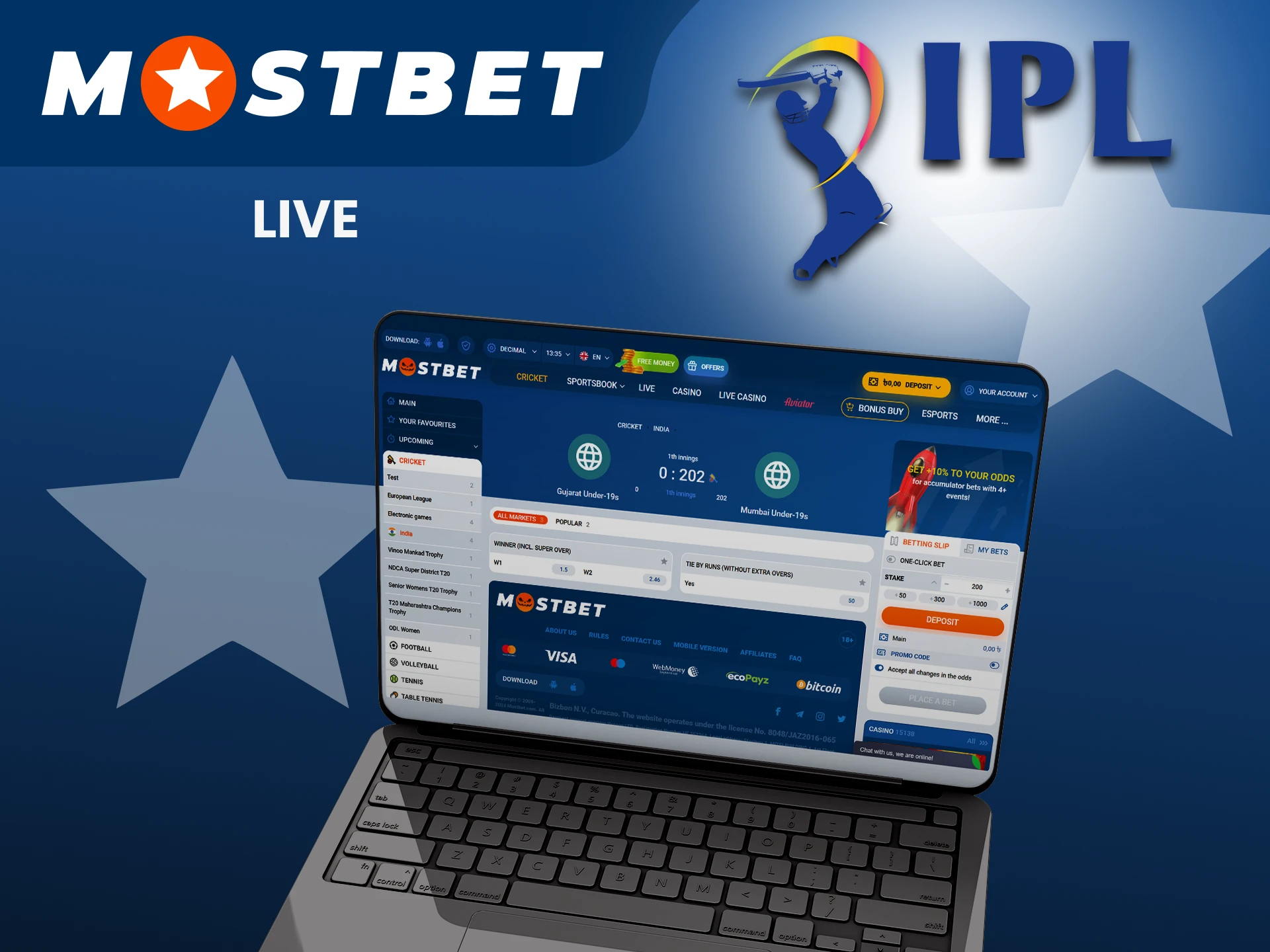Bet on IPL events live from Mostbet.
