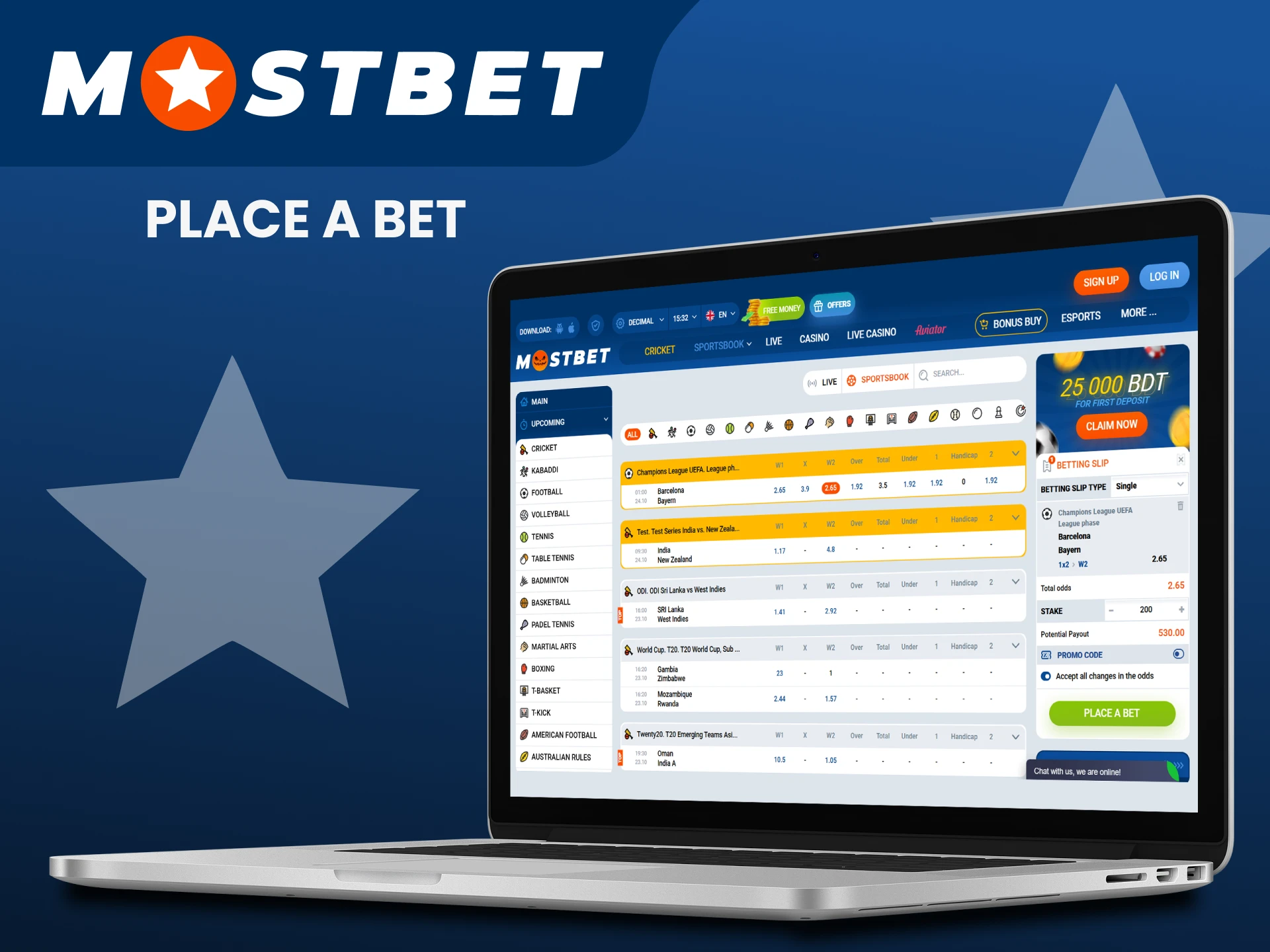 Instructions on how to bet at Mostbet.