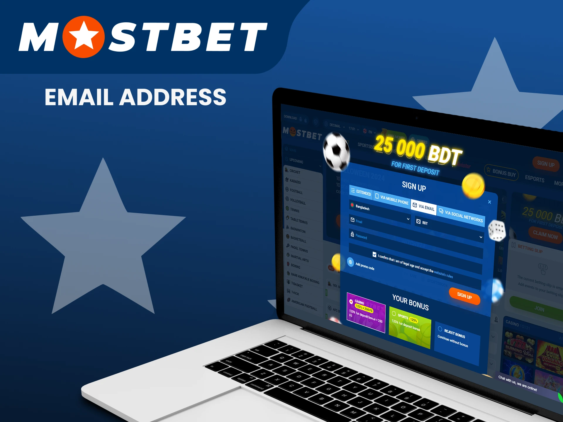 Register a Mostbet account via email.