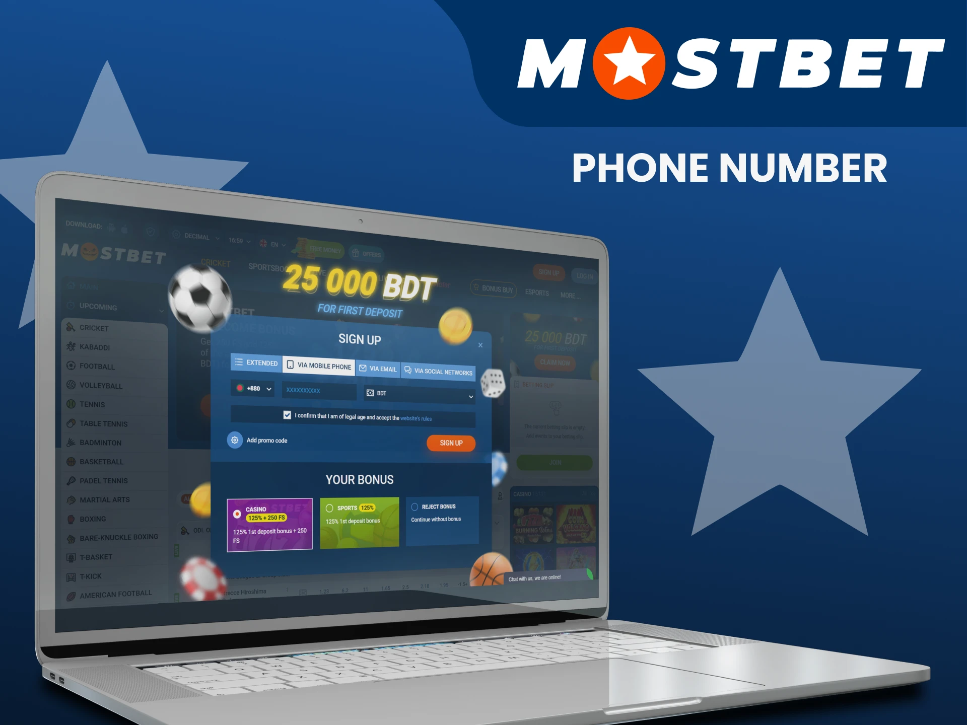 Create a Mostbet account via your phone number.