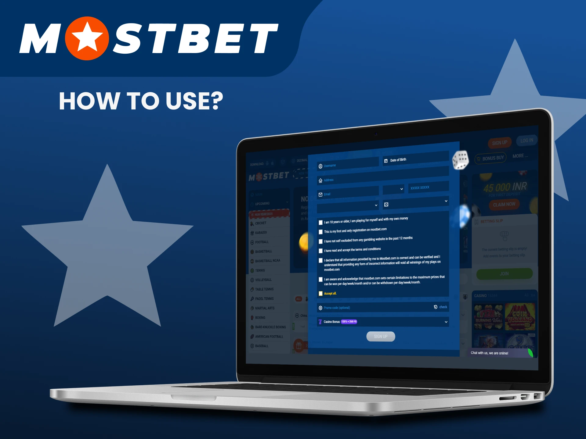 Instructions on how to use Mostbet promo code.