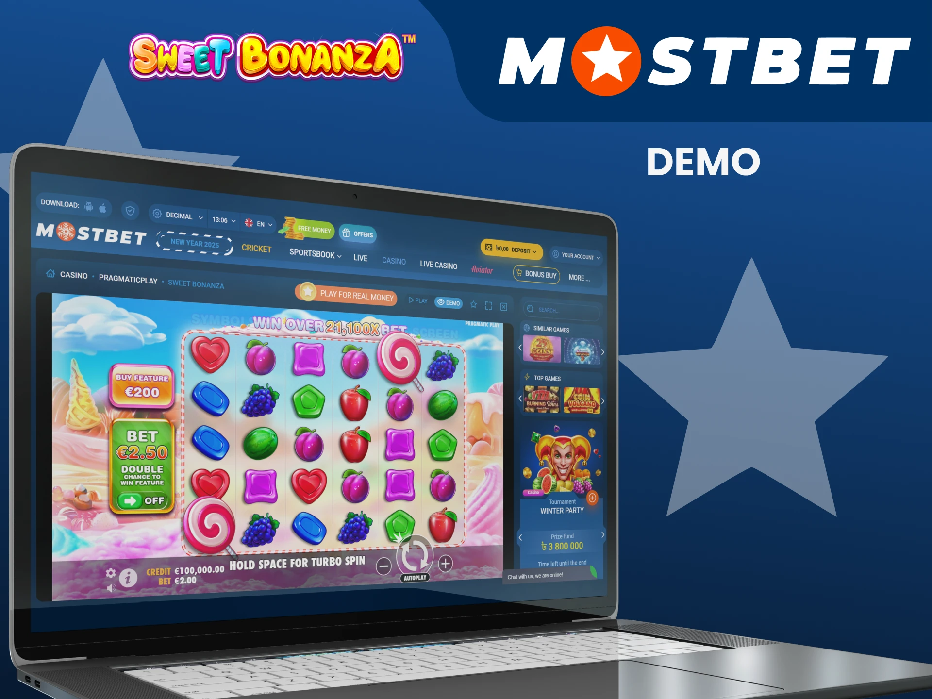 Learn to play the demo version of the Sweet Bonanza game on Mostbet.