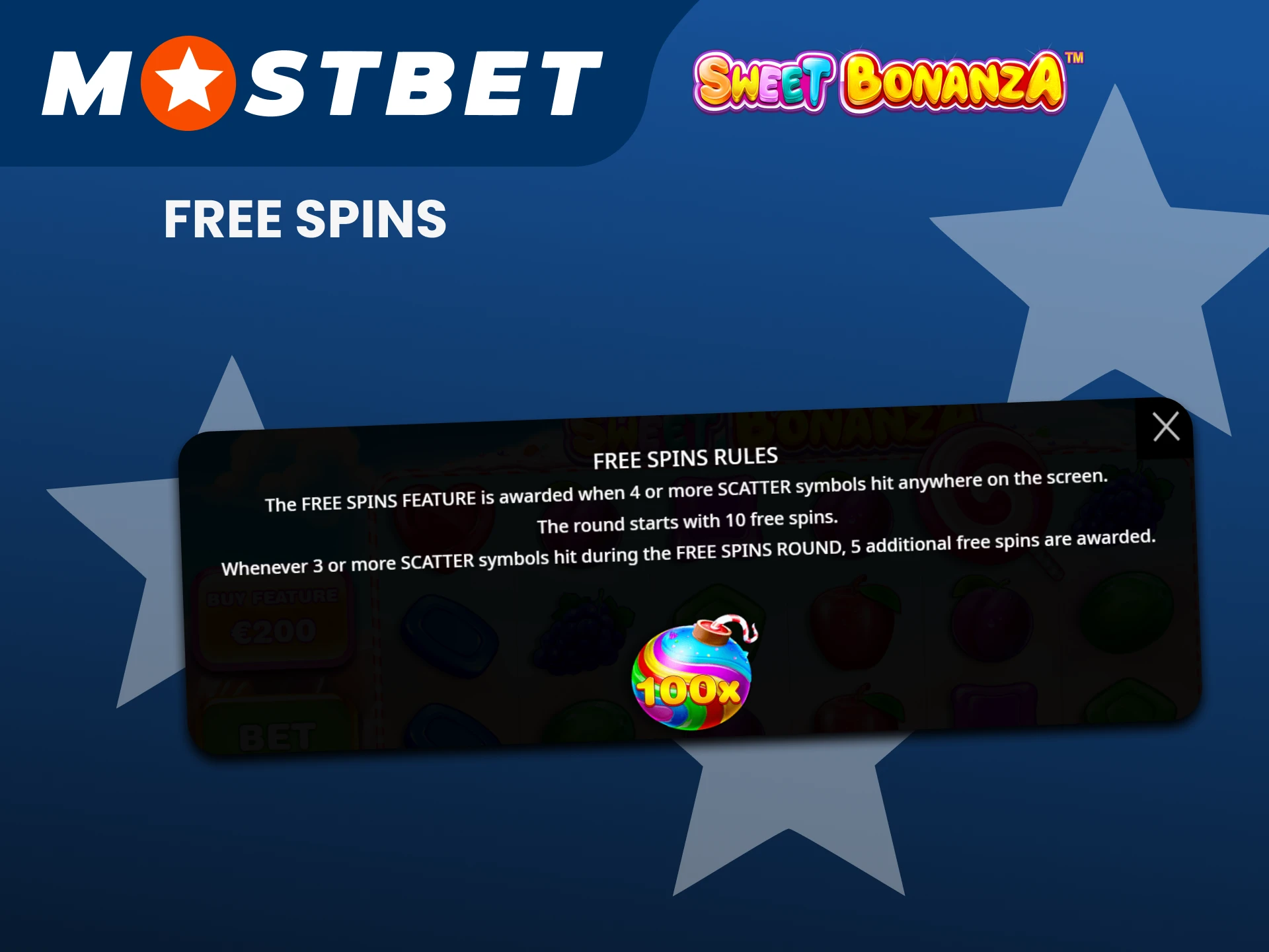 Use free spins to play Sweet Bonanza on the Mostbet website.