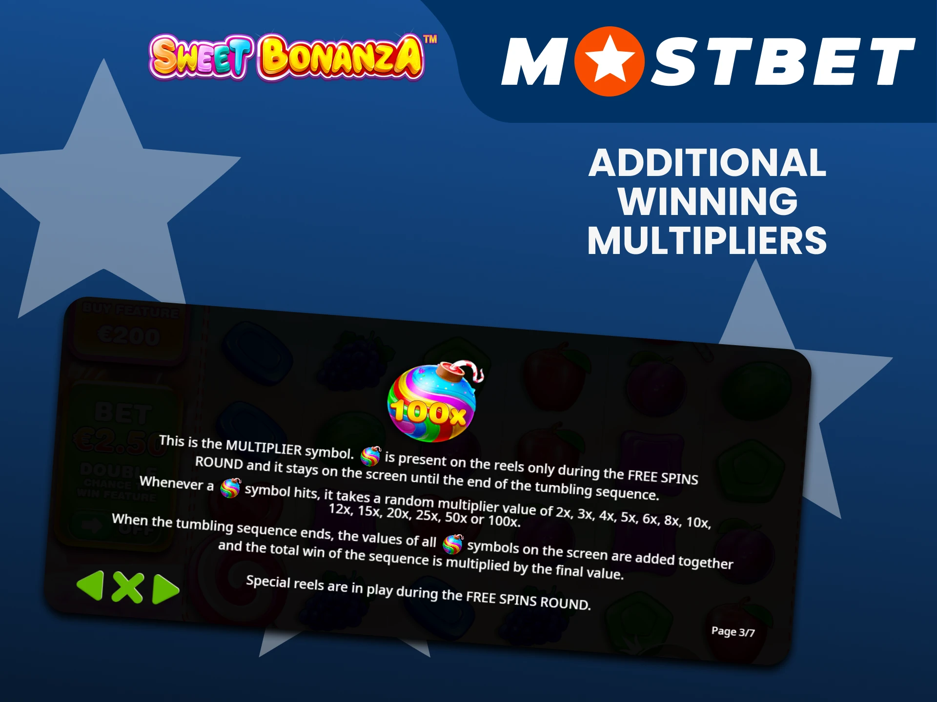 Use multipliers to win in the Sweet Bonanza game from Mostbet.