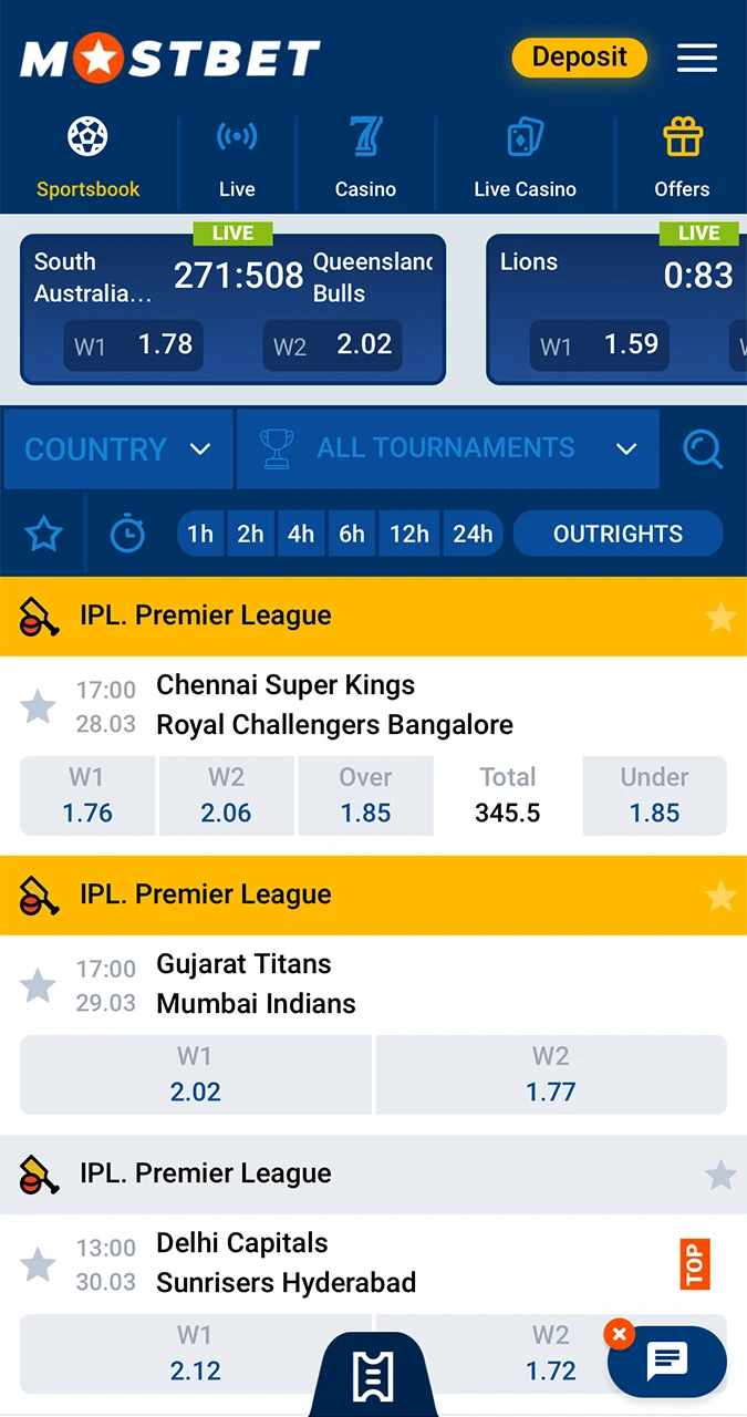 Pick up a match involving your favourite team to bet at Mostbet.