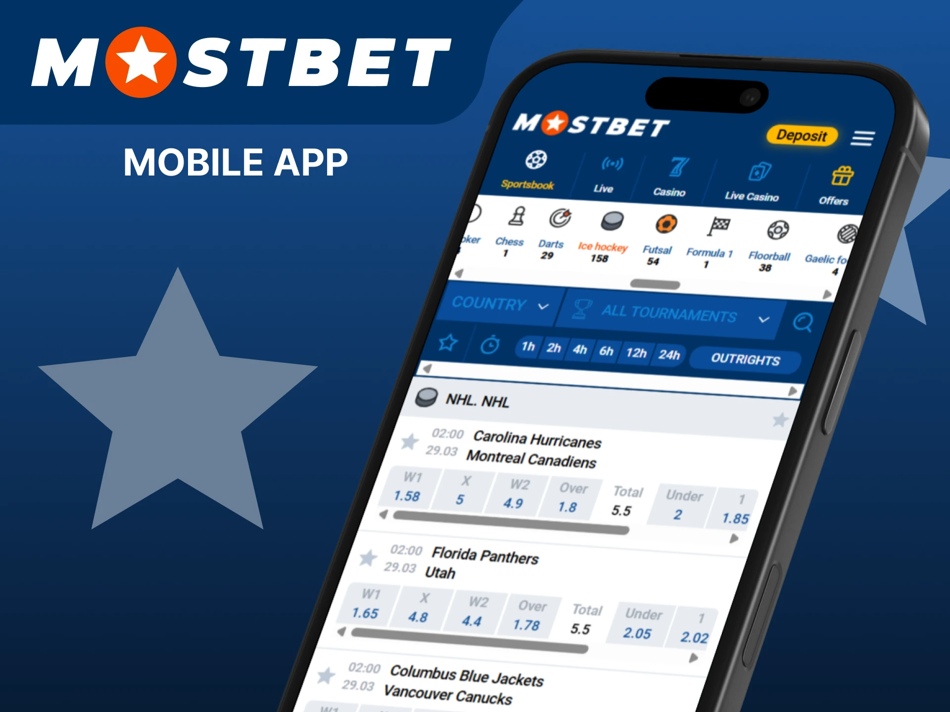 Bet on ice hockey using the Mostbet mobile app.