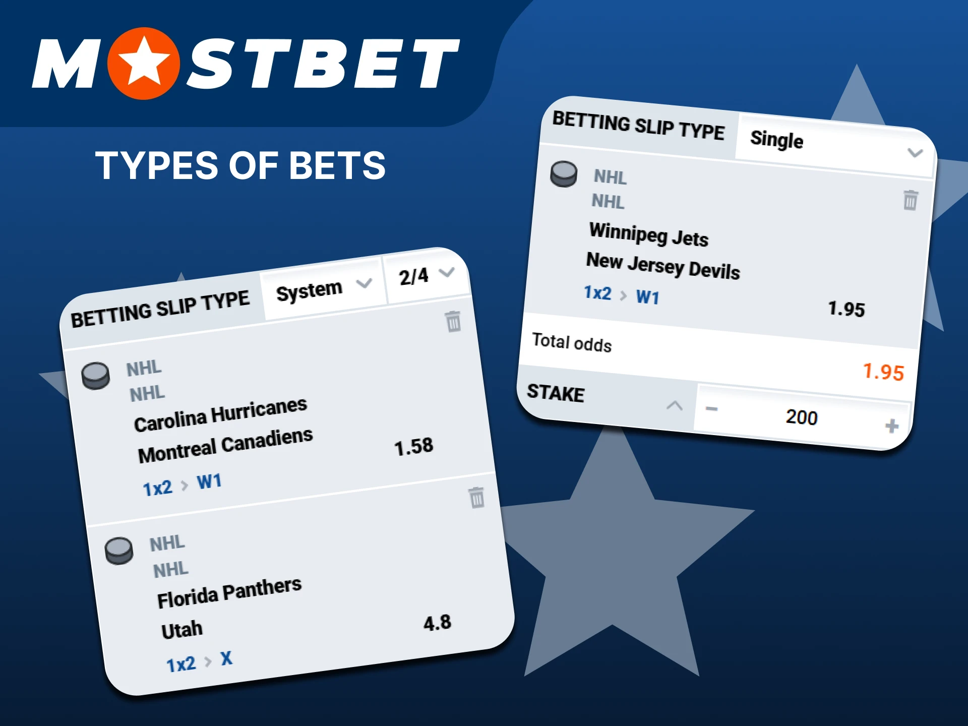 Make different types of bets on ice hockey at Mostbet.