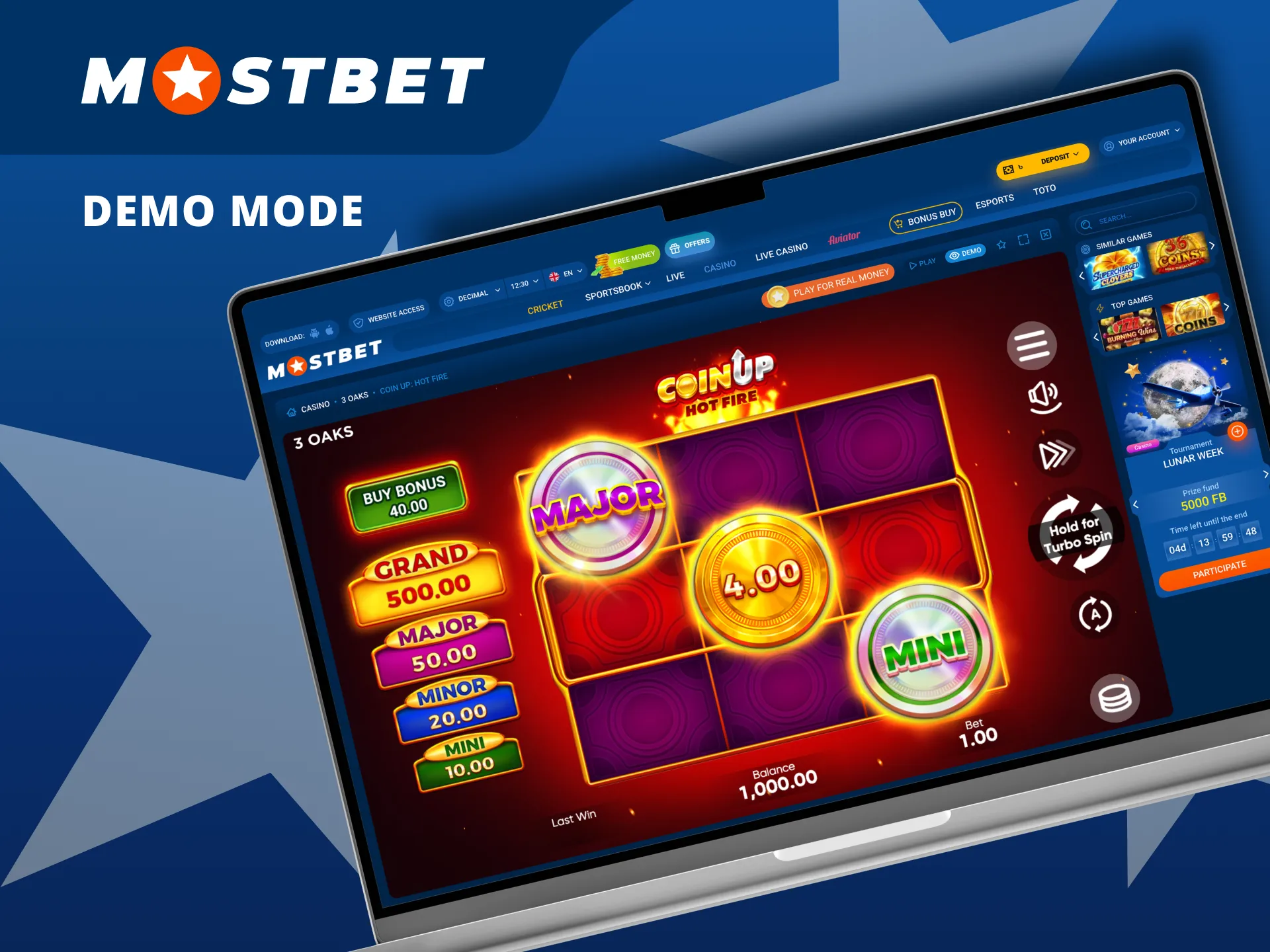 Experience Mostbet jackpot games risk-free in demo mode with virtual currency.