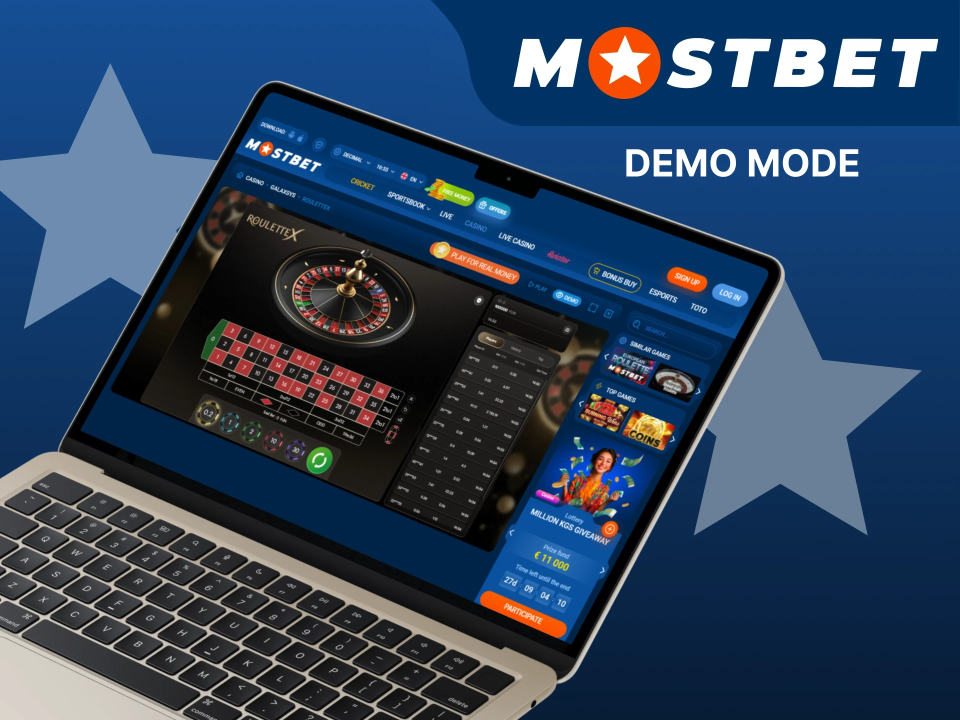 Demo mode is available for roulette at Mostbet.