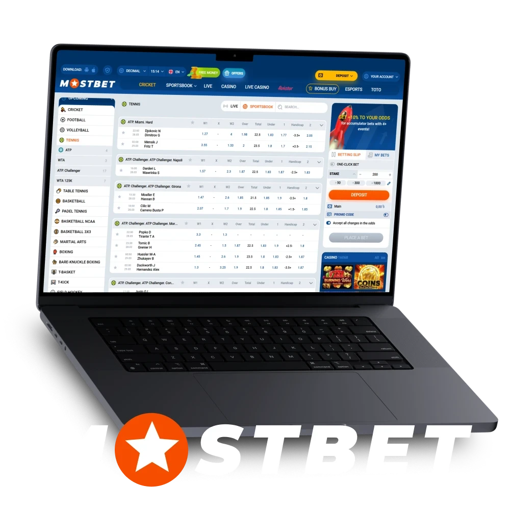 Bet on tennis matches with the Mostbet bookmaker.