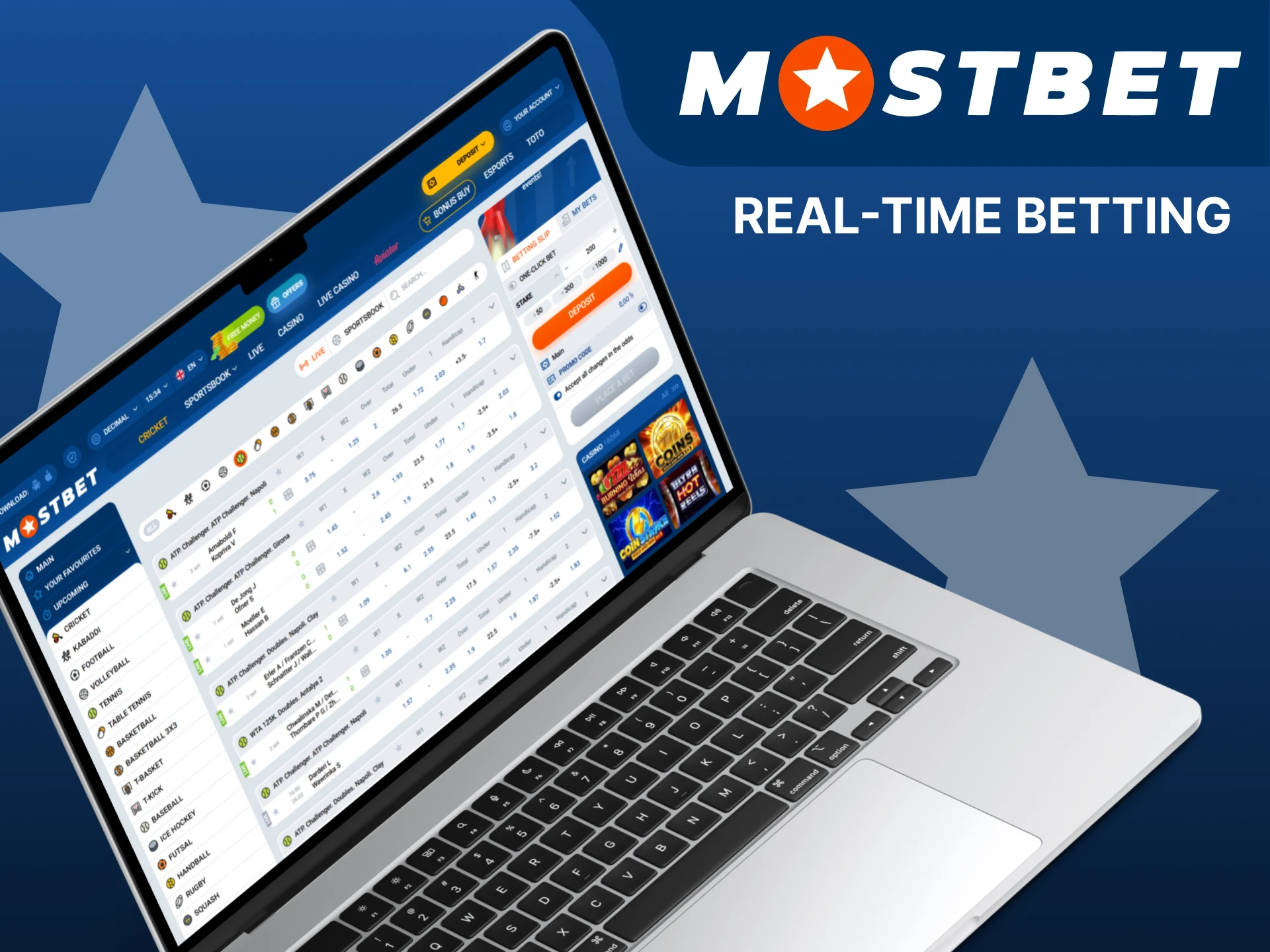 Enjoy real-time tennis betting on the Mostbet platform.