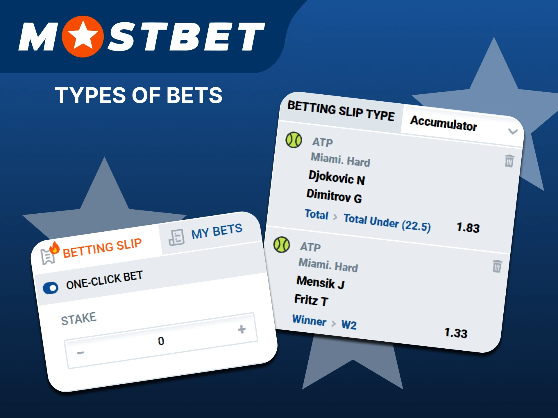 Choose one of the tennis betting types at Mostbet.