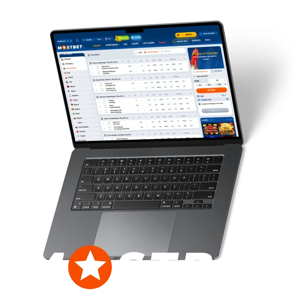 Place your volleyball bets at Mostbet bookmaker.