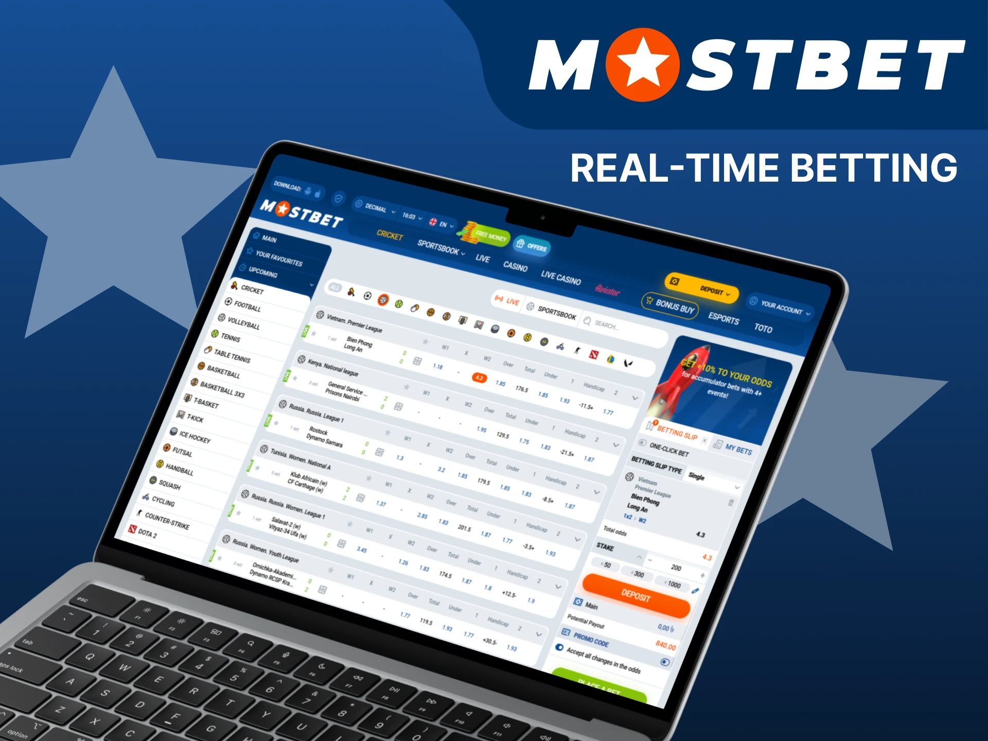 Bet on volleyball in real time at Mostbet.
